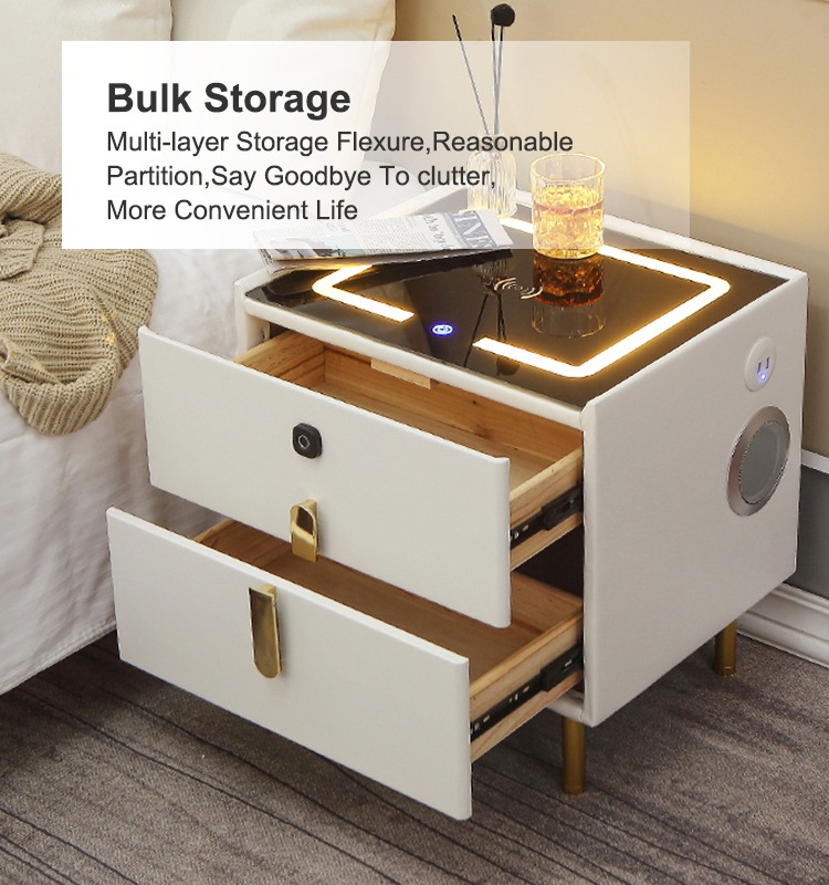 Cheap Smart Speaker Usb Wireless Charging Bedside Table Fingerprint Lock Bedroom Nightstand With Light