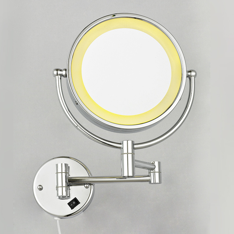 8.5 inch 1x 3x magnify Hotel Led Swing Arm Wall Mounted Lighted Vanity Cosmetic Makeup Bathroom Mirrors With Light