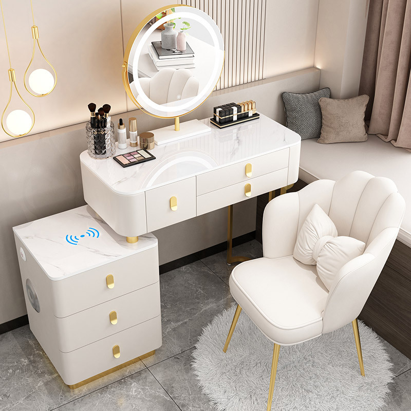 High Quality Modern European Drawers Storage Bedroom Furniture Nordic White Vanity Makeup Dressing Table With Mirror And Stool