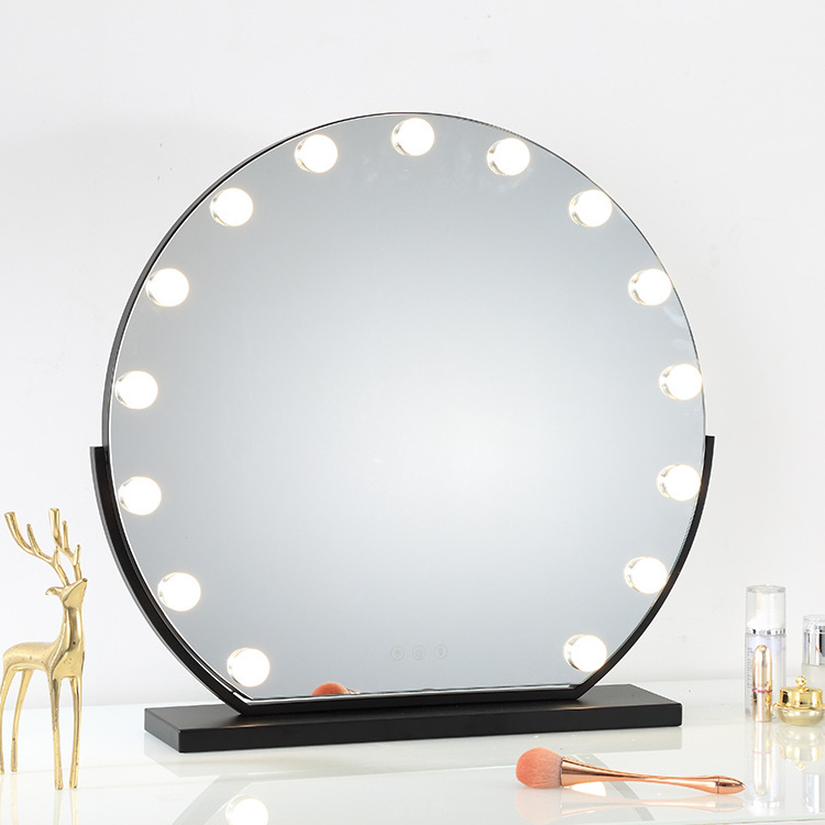 tabletop beauty illuminated weily lighted makeup mirror 6 light bulbs white vanity black legs tiktok led makeup mirror