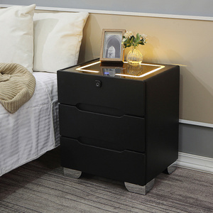 Smart Bedroom Furniture Bedside Table Drawer 3 Light Glass Top Usb Wireless Charger Music Solid Wooden Night Stand End Table