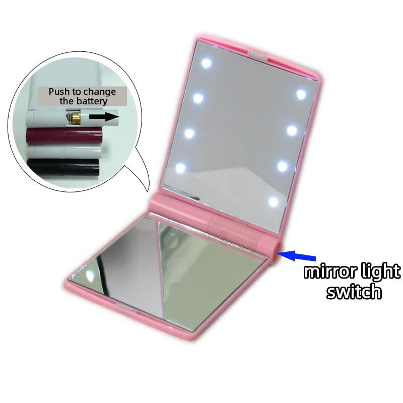 abs Held  fold Led Light Mini Cosmetic Pocket Mirror Fancy Customized Logo Personalized Makeup Hand Mirror