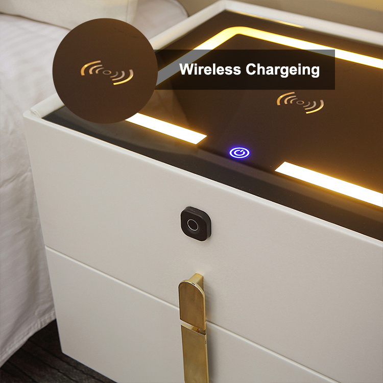 Cheap Smart Speaker Usb Wireless Charging Bedside Table Fingerprint Lock Bedroom Nightstand With Light