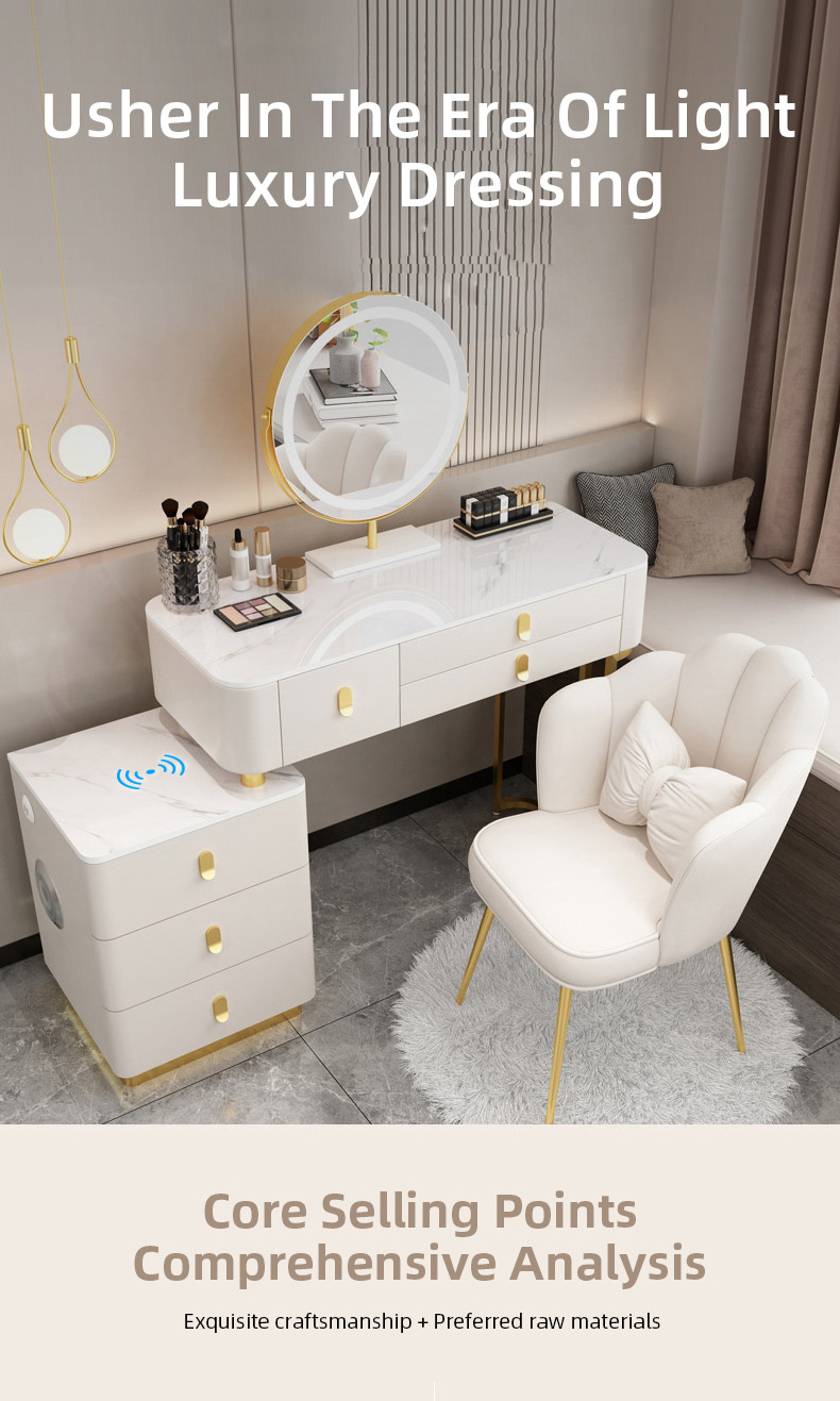 High Quality Modern European Drawers Storage Bedroom Furniture Nordic White Vanity Makeup Dressing Table With Mirror And Stool