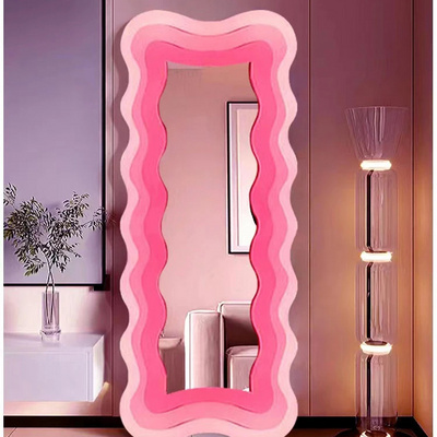 Hair Salon Decoration Wavy Frame Mirrors Rainbow Irregular Wavy Frame Aesthetic Vanity 3D Led Floor Mirror