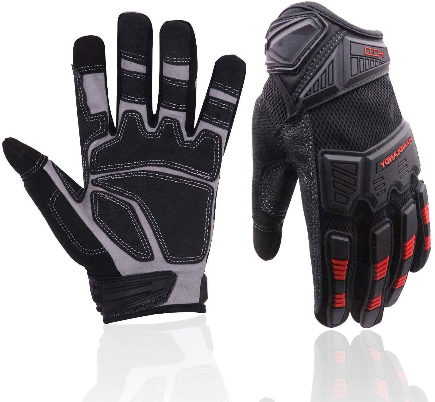 HANDLANDY Full Finger U-wrist Anti Slip Cycling Gloves Mechanic Working Gloves Construction Dirt Bike