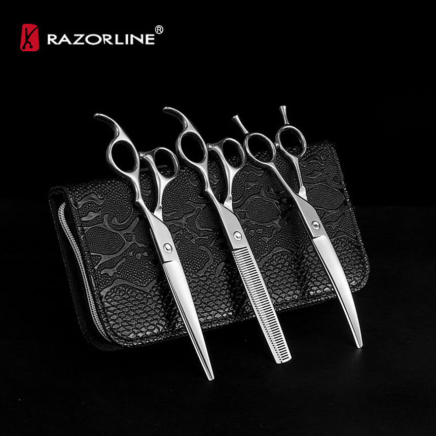 Pet Scissors Set Dog Thinning Scissors SUS420J2+ Stainless Steel Dog Scissors Set  Curved Shears