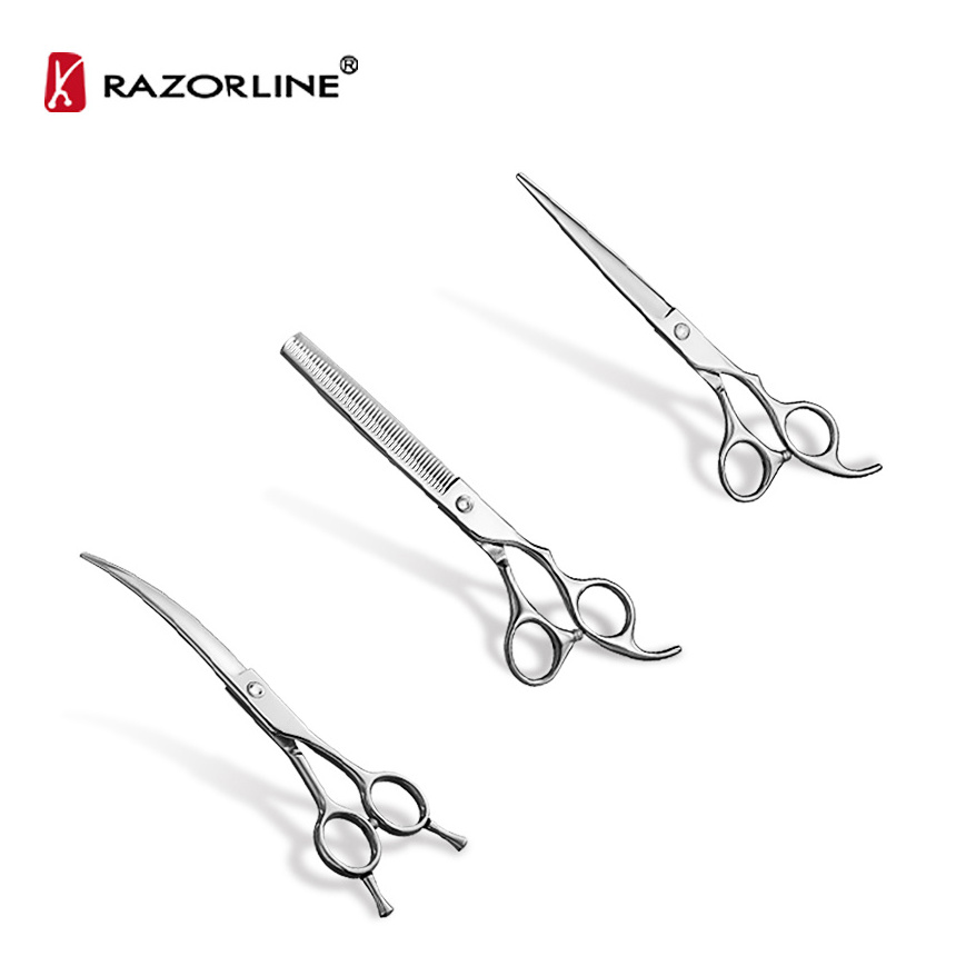 Pet Scissors Set Dog Thinning Scissors SUS420J2+ Stainless Steel Dog Scissors Set  Curved Shears