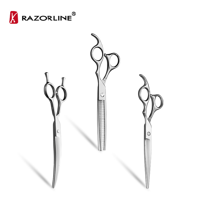 Pet Scissors Set Dog Thinning Scissors SUS420J2+ Stainless Steel Dog Scissors Set  Curved Shears