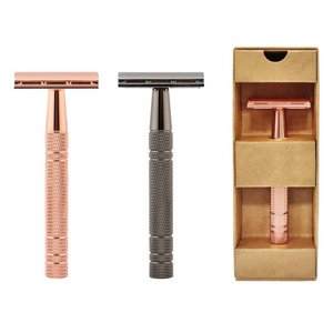 safety razor rose gold Light Luxury Style Straight Double Edge Blade Aluminum Alloy Handle Safety Razor