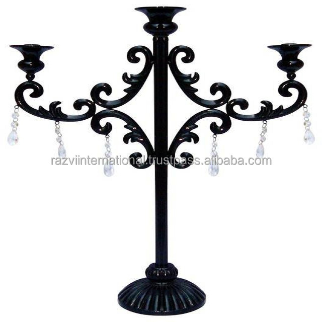 Black powder coated wedding centerpiece handmade crystal ball 5 arms candelabra