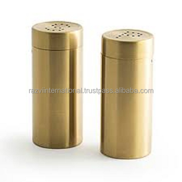 Brass Antique Salt and Pepper Shakers Stainless Steel and Glass Set Metal Pepper Shaker