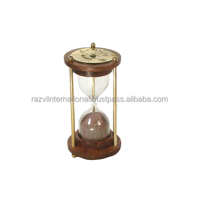 10 15 30 60 Minutes Hand-Blown Hourglass Brass and Wooden Sand Timer