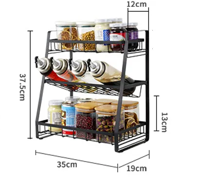 Home Kitchen 3 Layer Spices Organizer Racks Steel Storage Shelf Seasoning Storage Holders & Racks