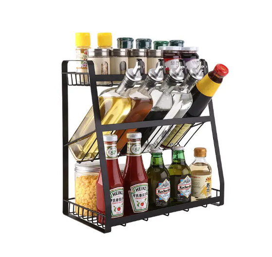 Home Kitchen 3 Layer Spices Organizer Racks Steel Storage Shelf Seasoning Storage Holders & Racks