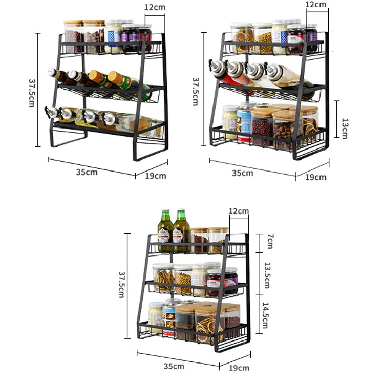 Home Kitchen 3 Layer Spices Organizer Racks Steel Storage Shelf Seasoning Storage Holders & Racks