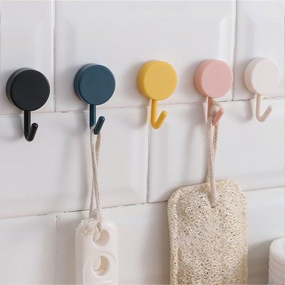 Towel Coat Hat Clothes Hanger Sticker Plastic Hooks Self Adhesive Bathroom Door Kitchen Wall Mounted Hook Without Drilling