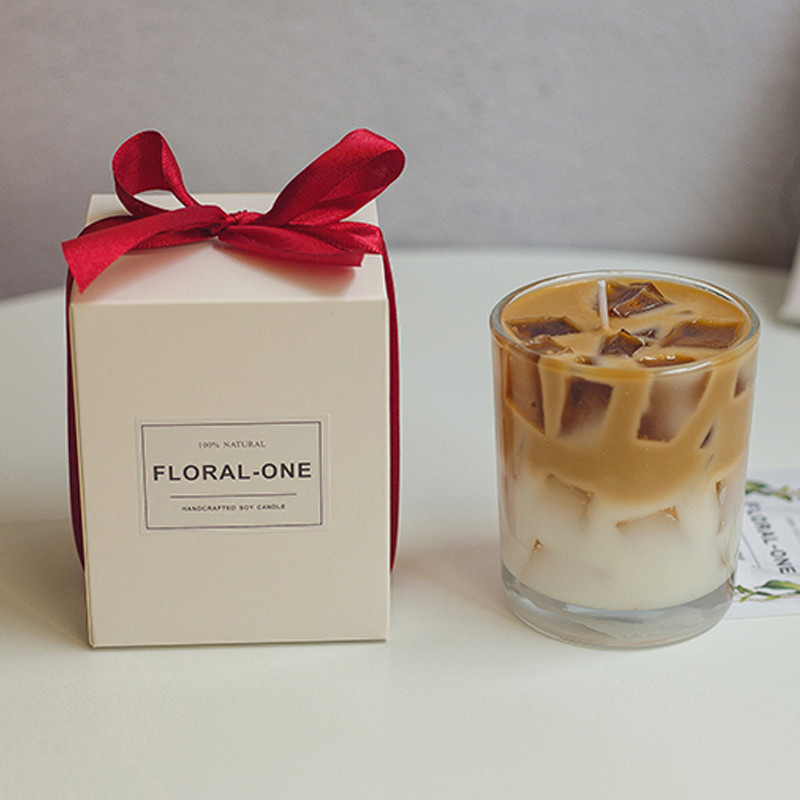 Iced Latte Scented Candles Coffee with Glass Cup Smokeless Creative Aromatherapy Ornament Gift Gel Wax Home Desk Decoration