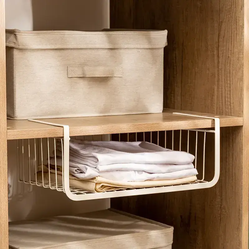 New Bathroom Kitchen Wardrobe Cabinet Office Iron Under Shelf Storage Basket Hanging Insert Under Desk Storage Organizer Basket