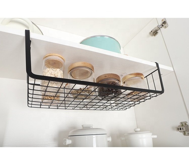 High quality Hardware Storage Organizer Cabinet Under Shelf  Hanging Metal Wire Storage Baskets for Cabinet Shelf