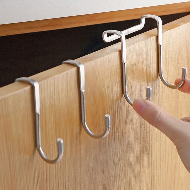 304 Stainless Steel Hook Free Punching Double S-Shape Hook Kitchen Bathroom Cabinet Door Back Type Coat Towel Storage Hanger