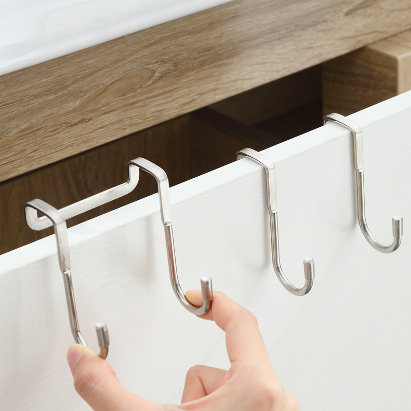 304 Stainless Steel Hook Free Punching Double S-Shape Hook Kitchen Bathroom Cabinet Door Back Type Coat Towel Storage Hanger