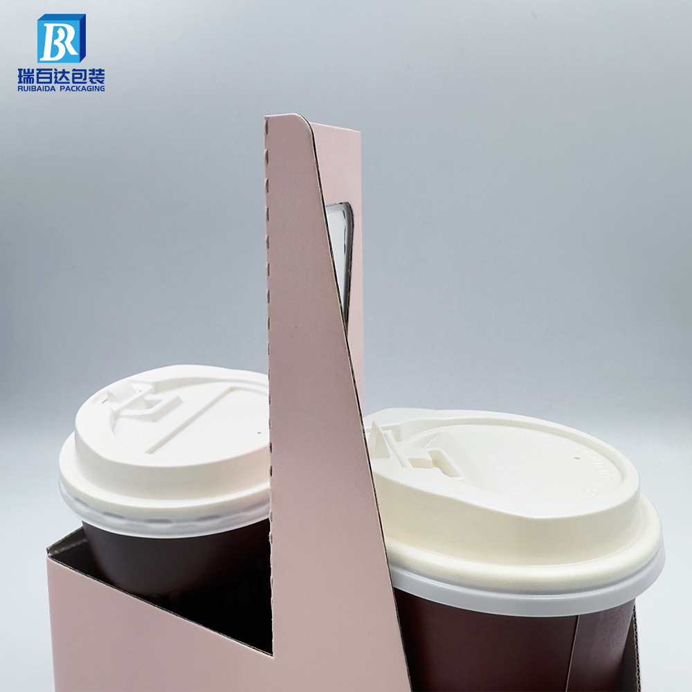 Portable 2/4 Pack Custom Paper Cup Carrier With Handle Takeout Holder Printed Your Own Logo Free Design Kraft Cardboard