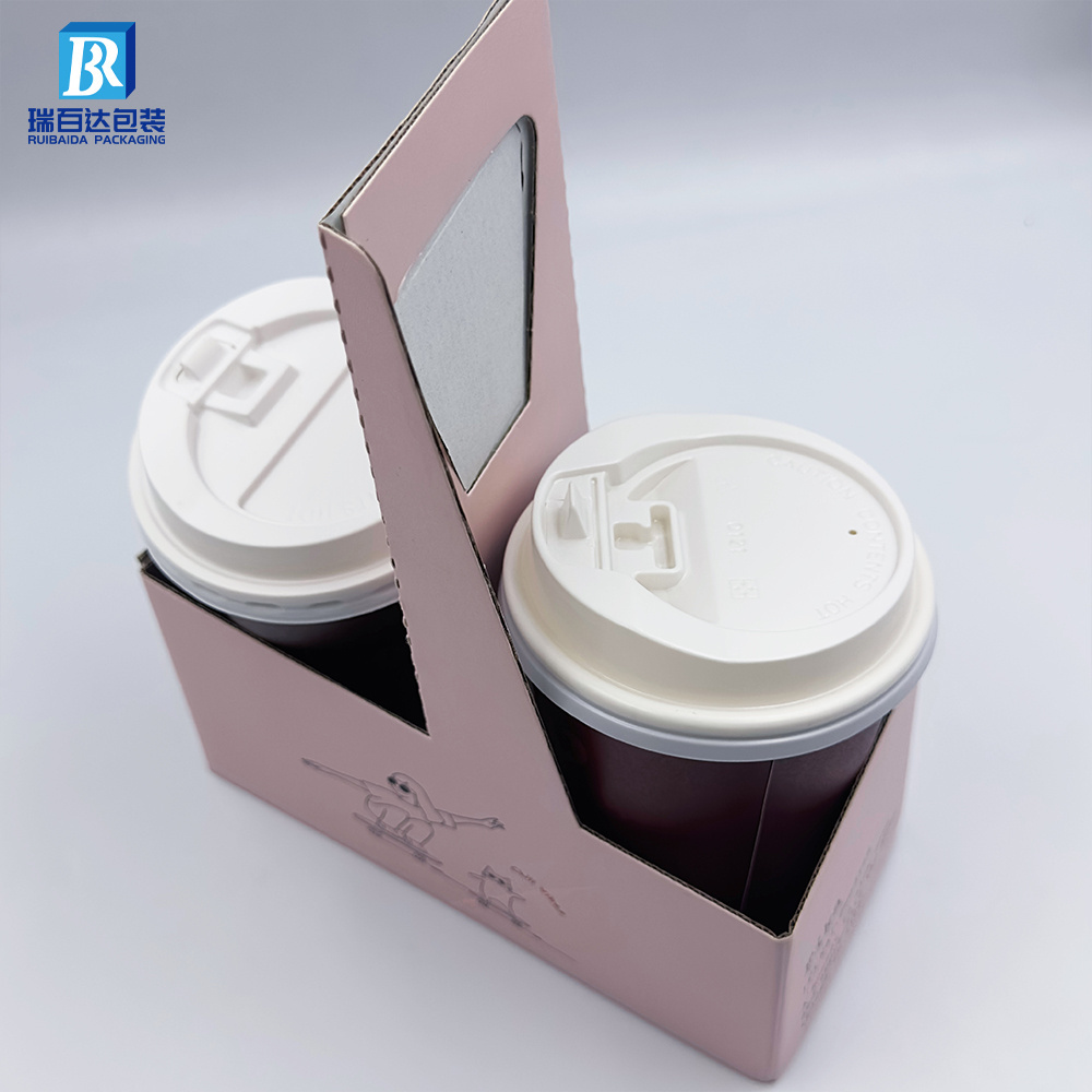 Portable 2/4 Pack Custom Paper Cup Carrier With Handle Takeout Holder Printed Your Own Logo Free Design Kraft Cardboard