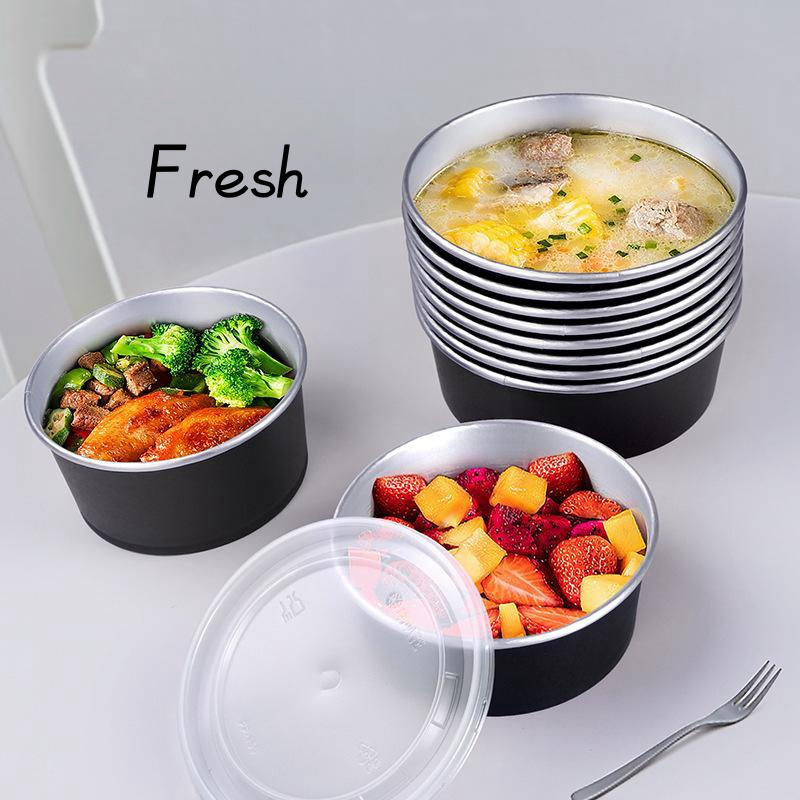 Disposable Aluminum Foil Paper Bowl Food Grade Thickened Paper Lunch Box Insulated Light Food Takeaway Packing Box Snack Bowl