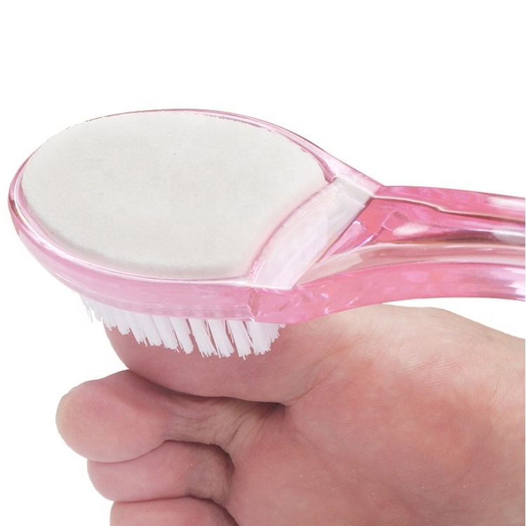 Hot Sale Foot Spa Tool Pink Plastic Handle 2-In-1 Pedicure Foot File Pumice Stone Brush Foot Scrub Brush