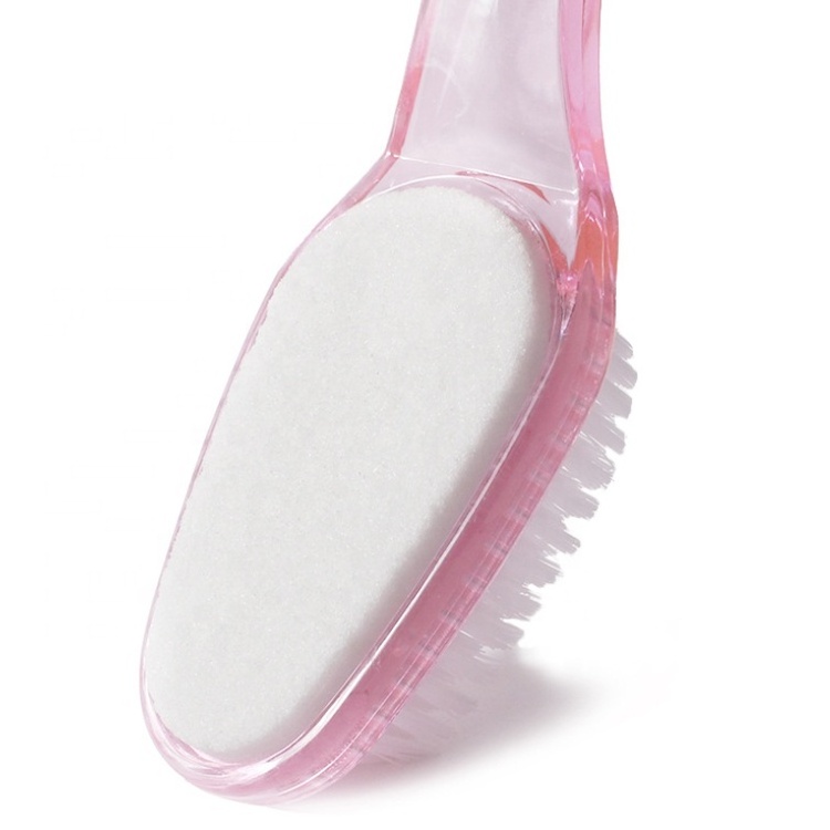 Hot Sale Foot Spa Tool Pink Plastic Handle 2-In-1 Pedicure Foot File Pumice Stone Brush Foot Scrub Brush