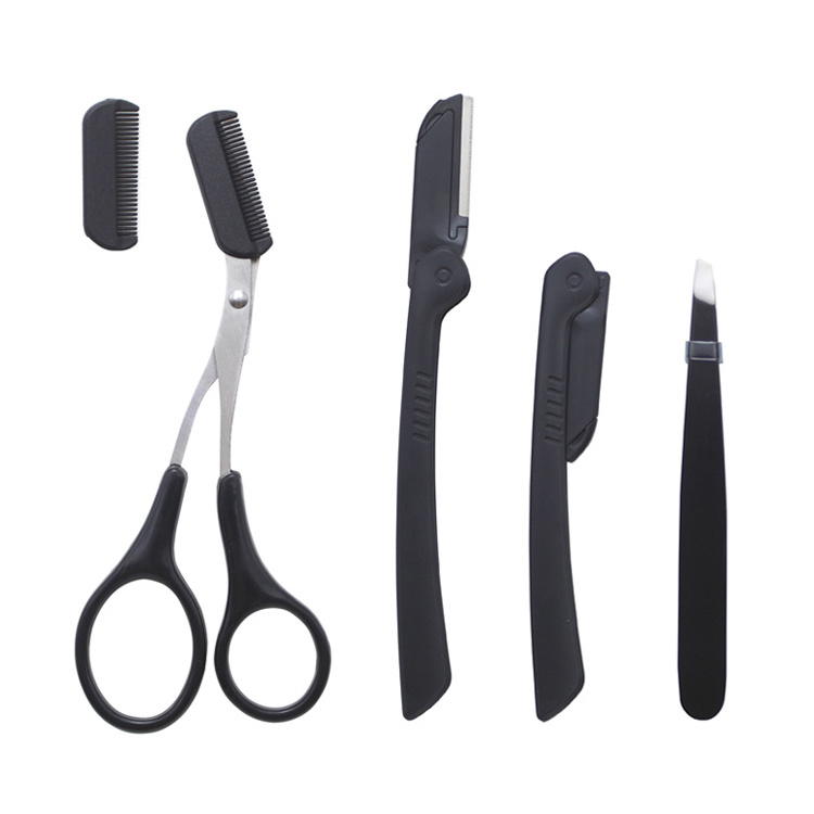 Private Label Black Eyebrows And Eyelashes Tools Personal Makeup Eyebrow Tweezers Set With Scissors