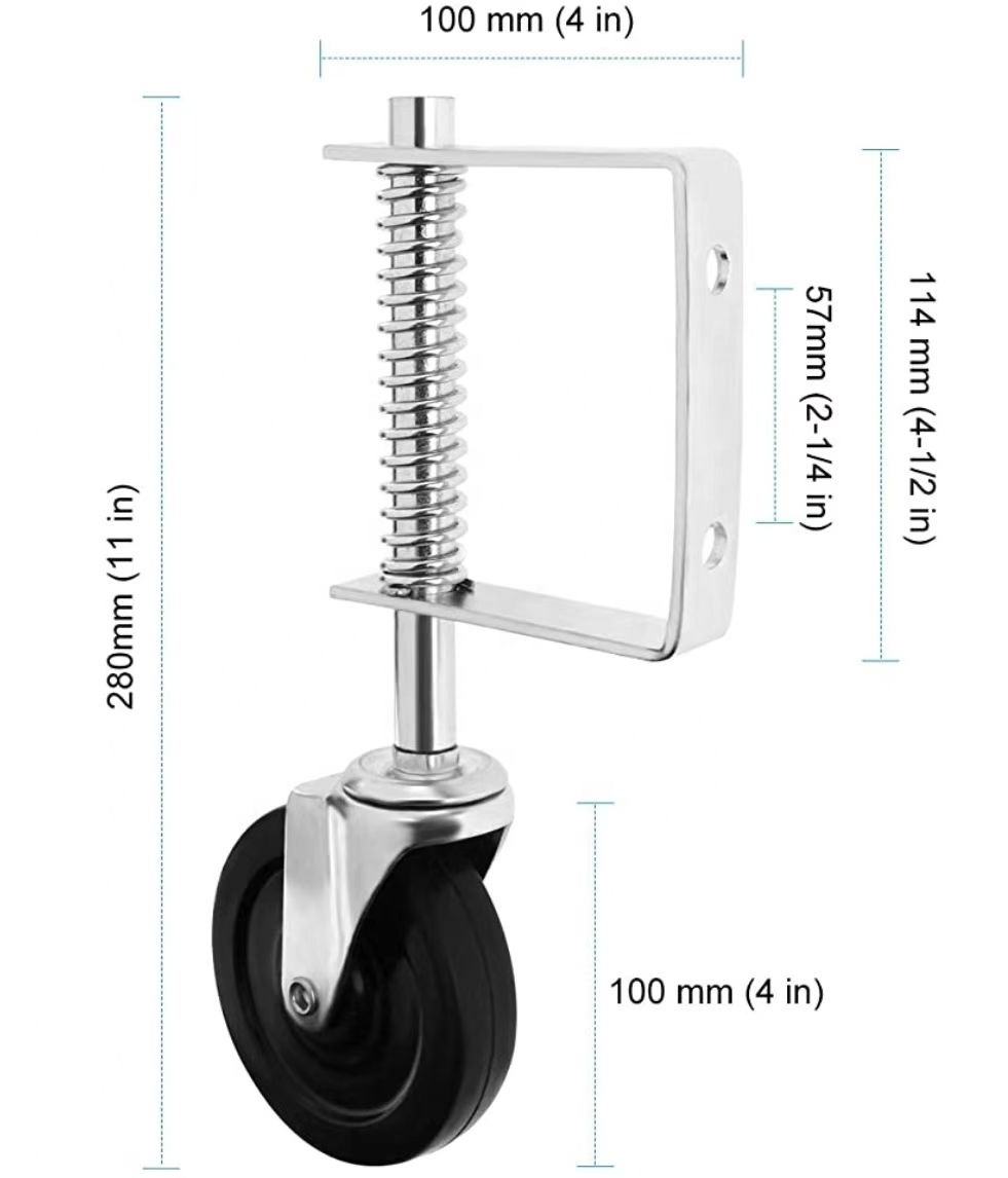 4 inch Rubber Caster Wheel Spring Loaded Roller Sliding Fence Gate Wheel