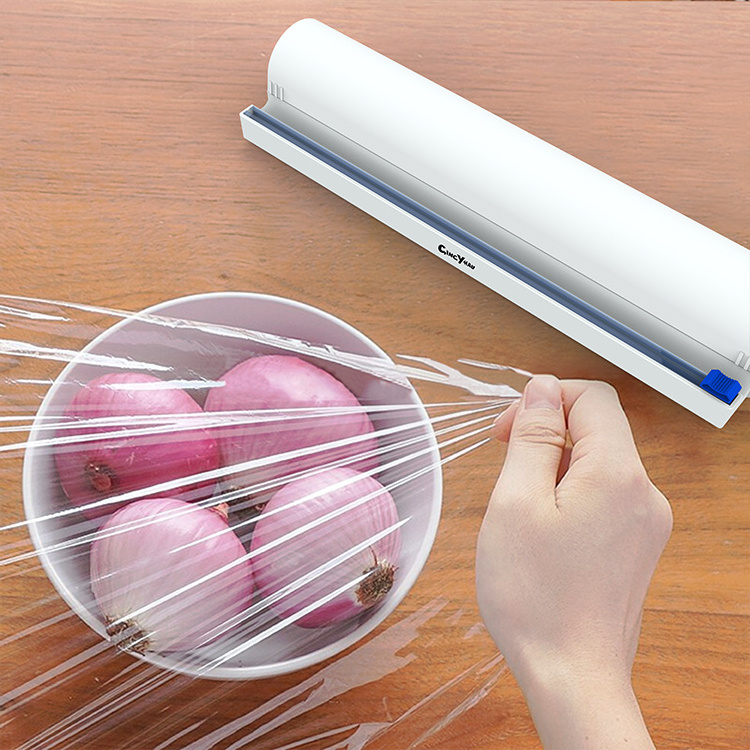 With Plastic Wrap Dispenser With Slide Cutter Reusable Cling Film Dispenser Life Hack Gadgets Kitchen