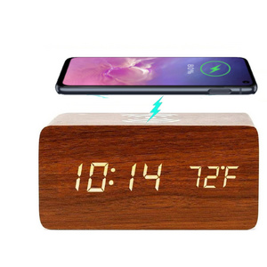 Wood Clock with phone  wireless  charger  Snooze Function digital alarm clock with phone charger