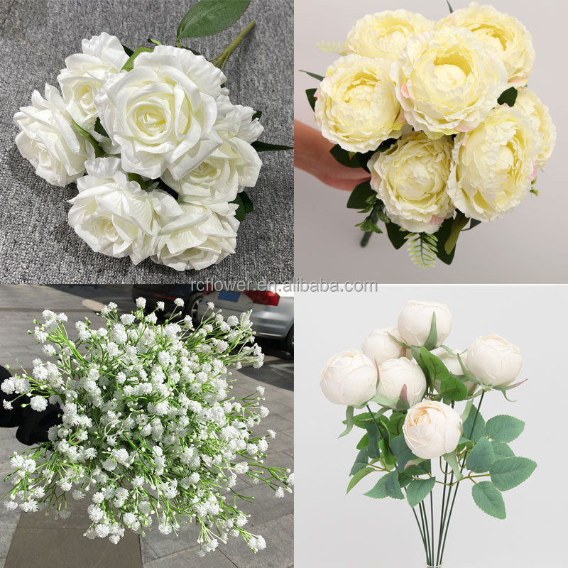 Artificial Flowers White Wholesale Wedding Decor Bulk Silk White Roses Cherry Blossom Branch orchid daisy flower bouquet