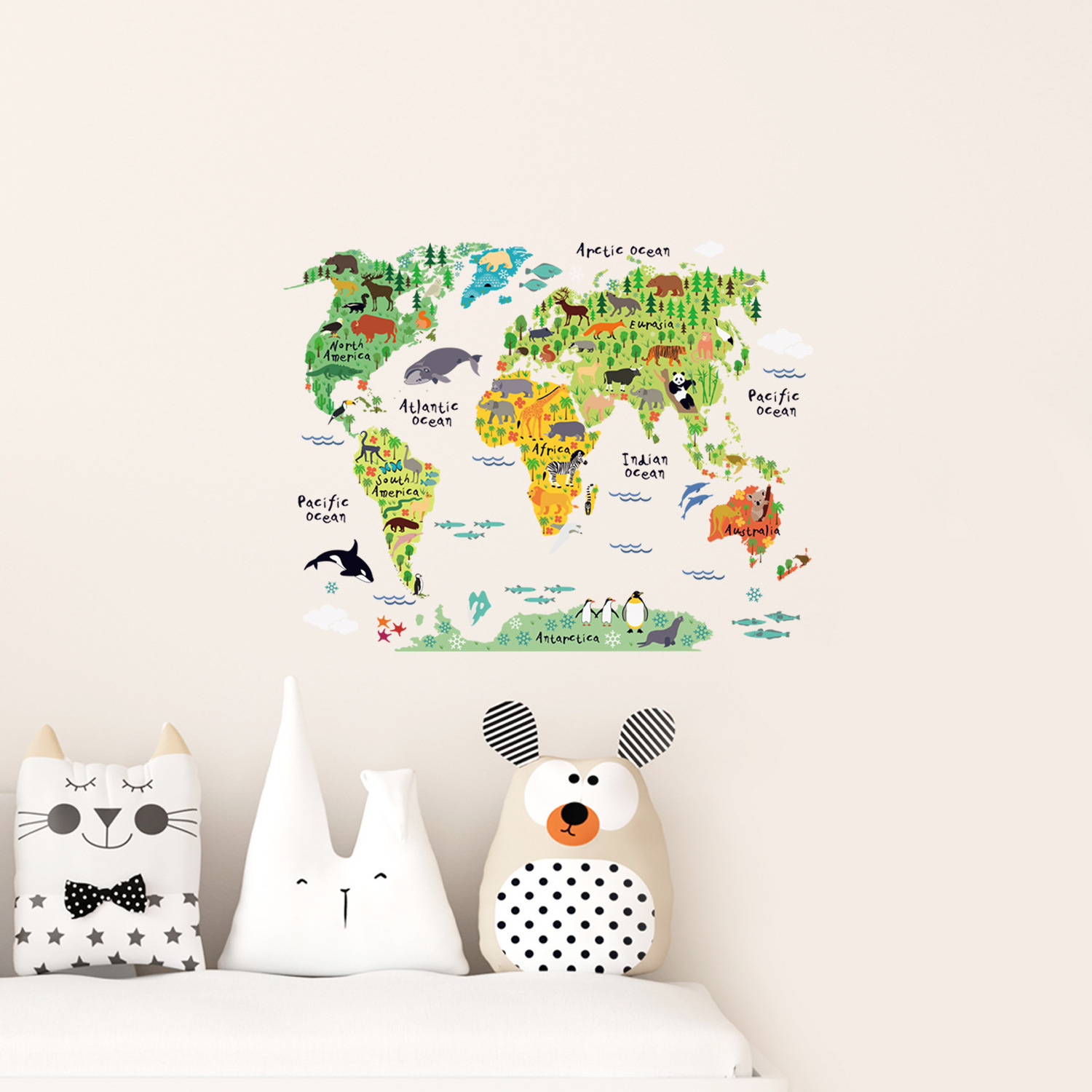 Animals World Map Wall Stickers For Kids Room Bedroom Kindergarten Classroom Wall Background Decor Removable Wall Decals Art