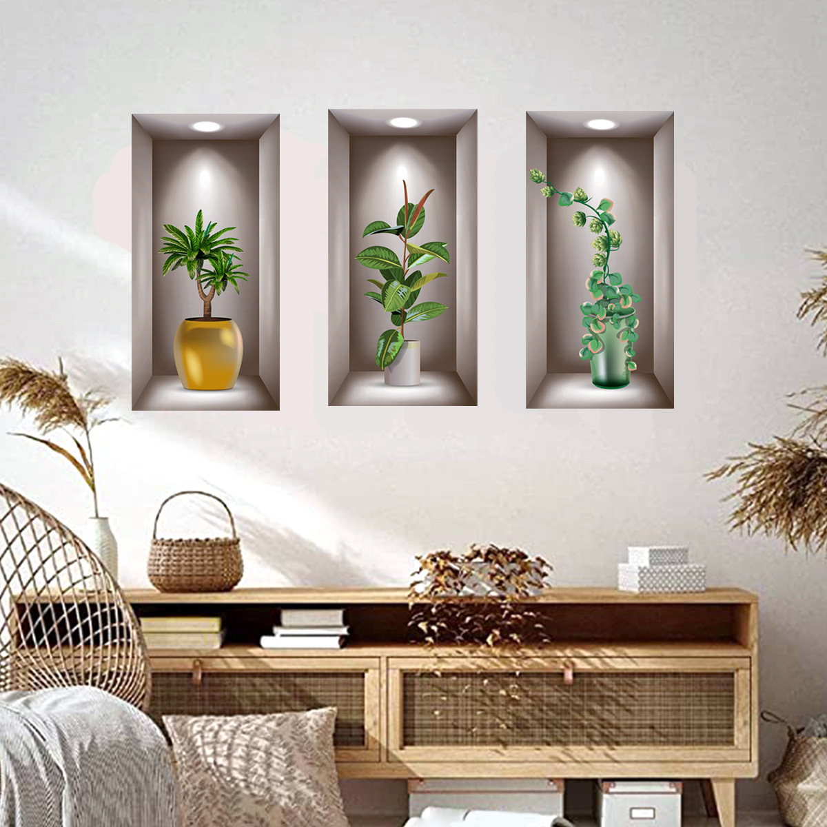 2024 New Hot sales Green Potted Plants Flowers Wall Stickers Bedroom Decoration Mural Decals Plants Wall Paper Home Decor