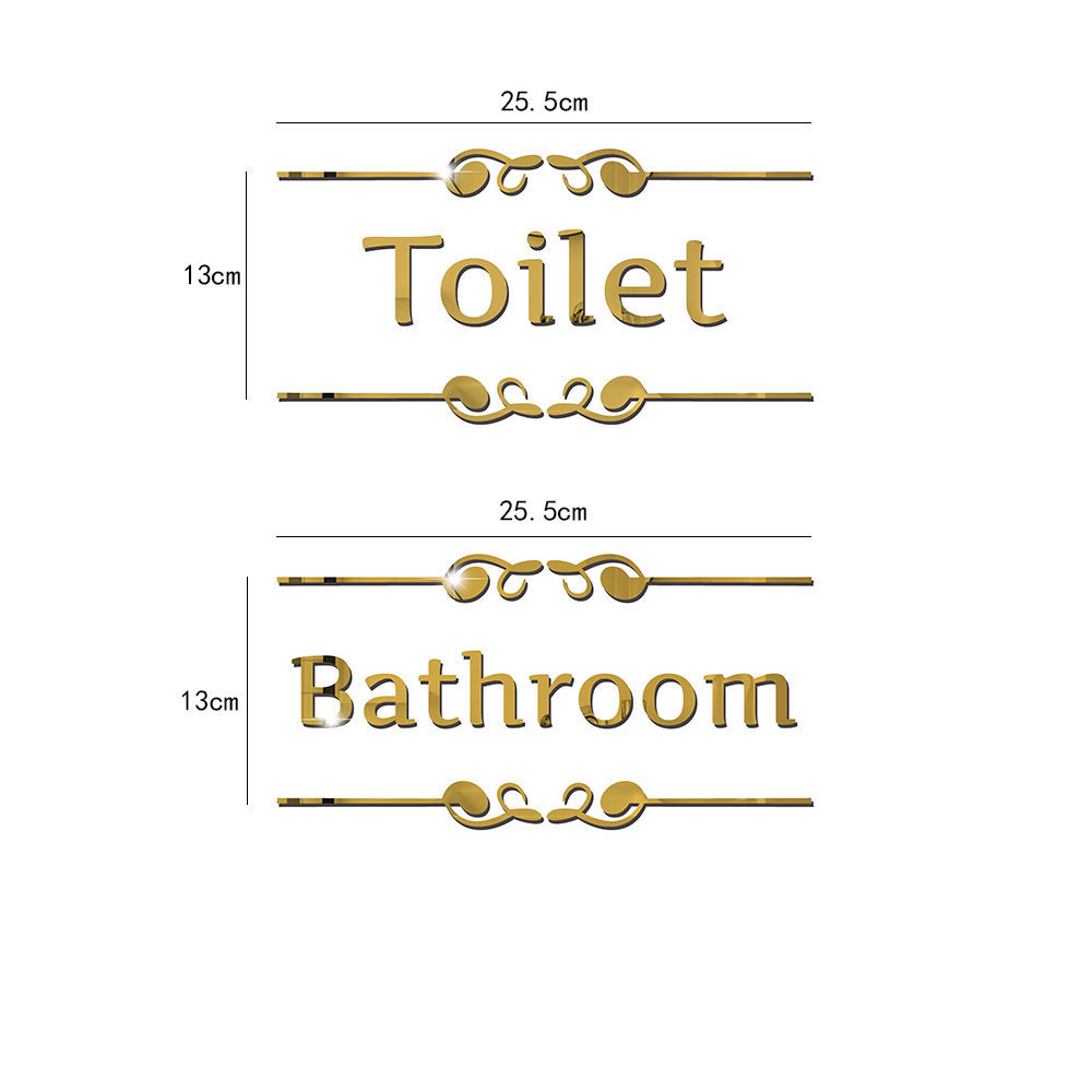 DIY 3D Wall Stickers Creative Toilet Bathroom Tips Stickers WC Door Prompt Sign English Letters Mirror Wall Sticker Removable