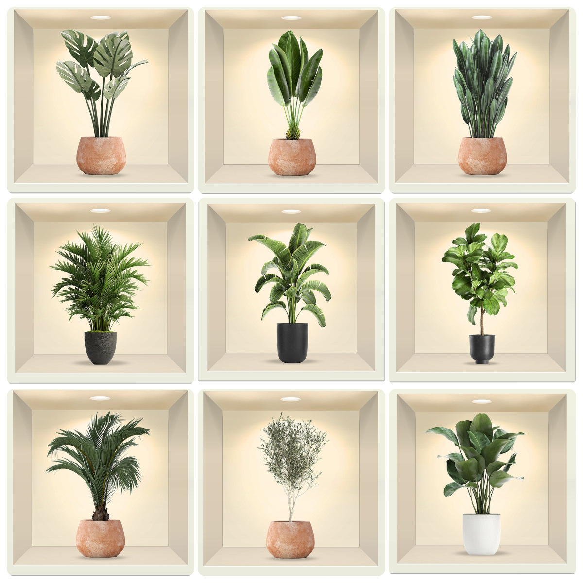 Potted Green Flower Plant Illustration Stickers Pvc Wallpaper Living Room Decorative Painting Wall Stickers Landscape Wallpapers