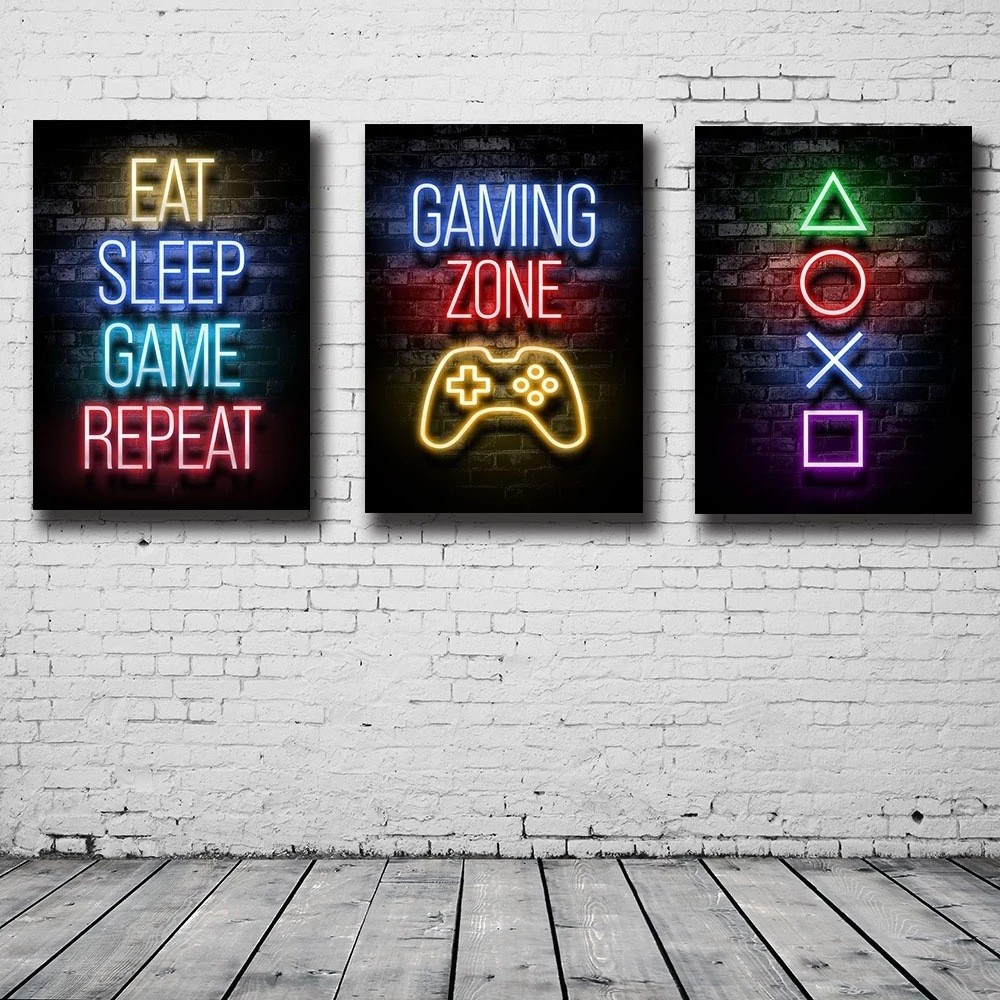 Game Poster Gamer Canvas Painting Eat Sleep Poster Prints for Room Decorative Repeat Gaming Wall Art Picture Playroom