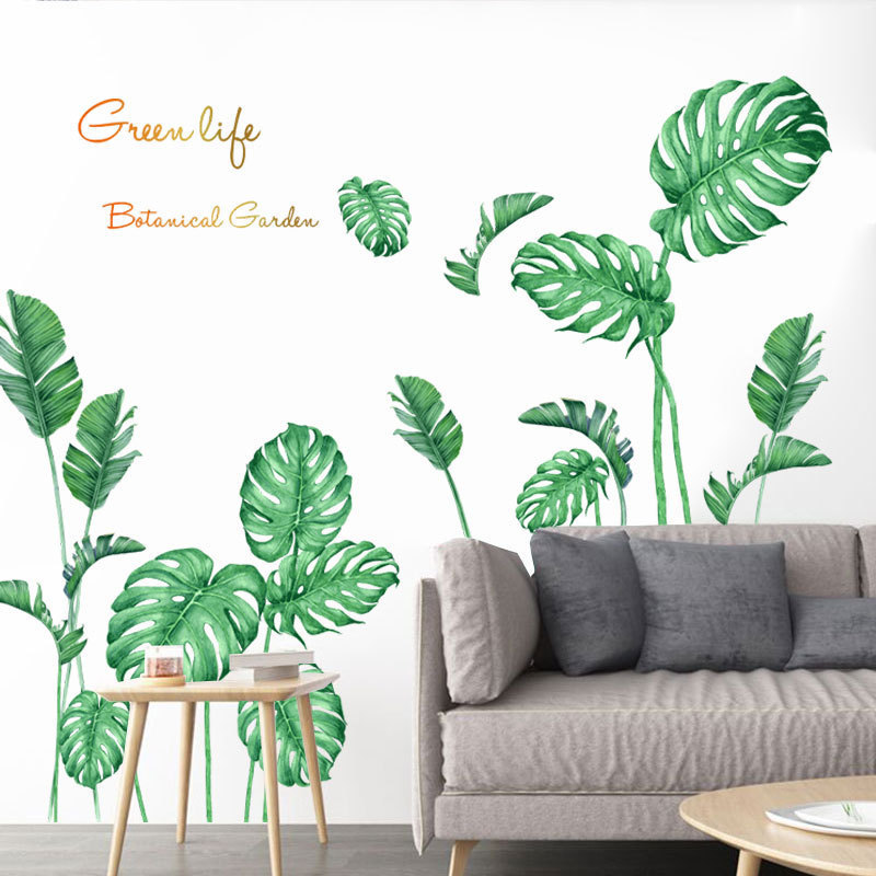 Large Tropical Green Plant Leaves Wall Stickers Home Room Decor Palm Decal PVC Murals