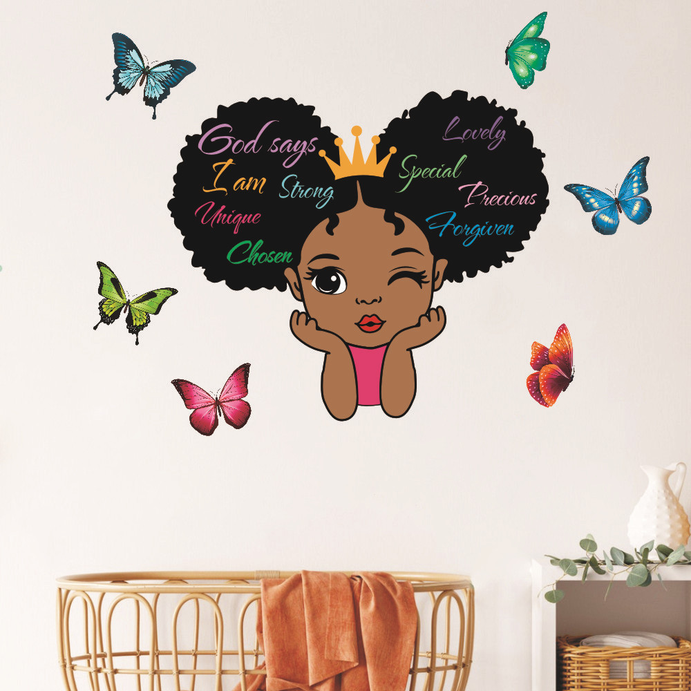 Girls' inspirational English wall sticker for children's bedroom wall decoration Kindergarten self-adhesive butterfly stickers