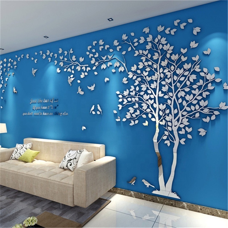 3D Tree Acrylic Mirror Wall Sticker Decals DIY Art TV Background Wall Poster Home Decoration Bedroom Living Room Wallstickers