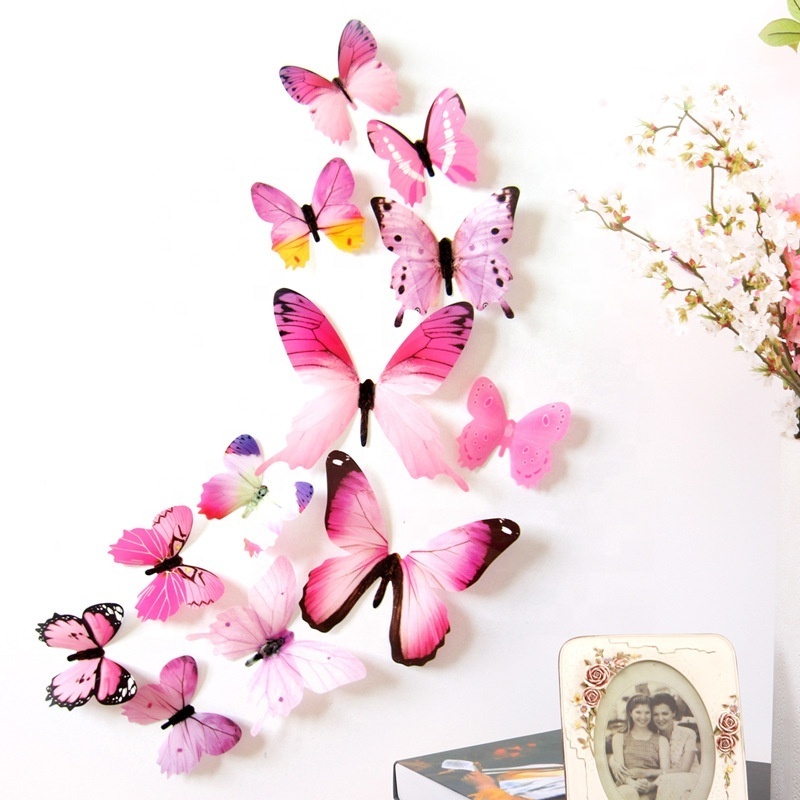 12Pcs/Set Decals Stickers Butterflies Wall Sticker New Year Home Decorations 3D Butterfly PVC Wallpaper for Living Room