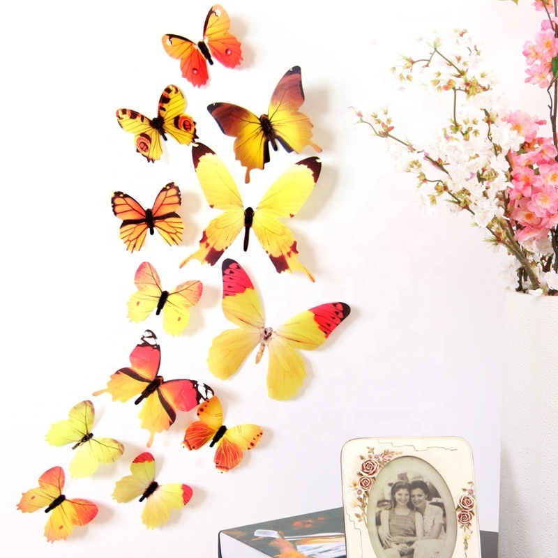 12Pcs/Set Decals Stickers Butterflies Wall Sticker New Year Home Decorations 3D Butterfly PVC Wallpaper for Living Room