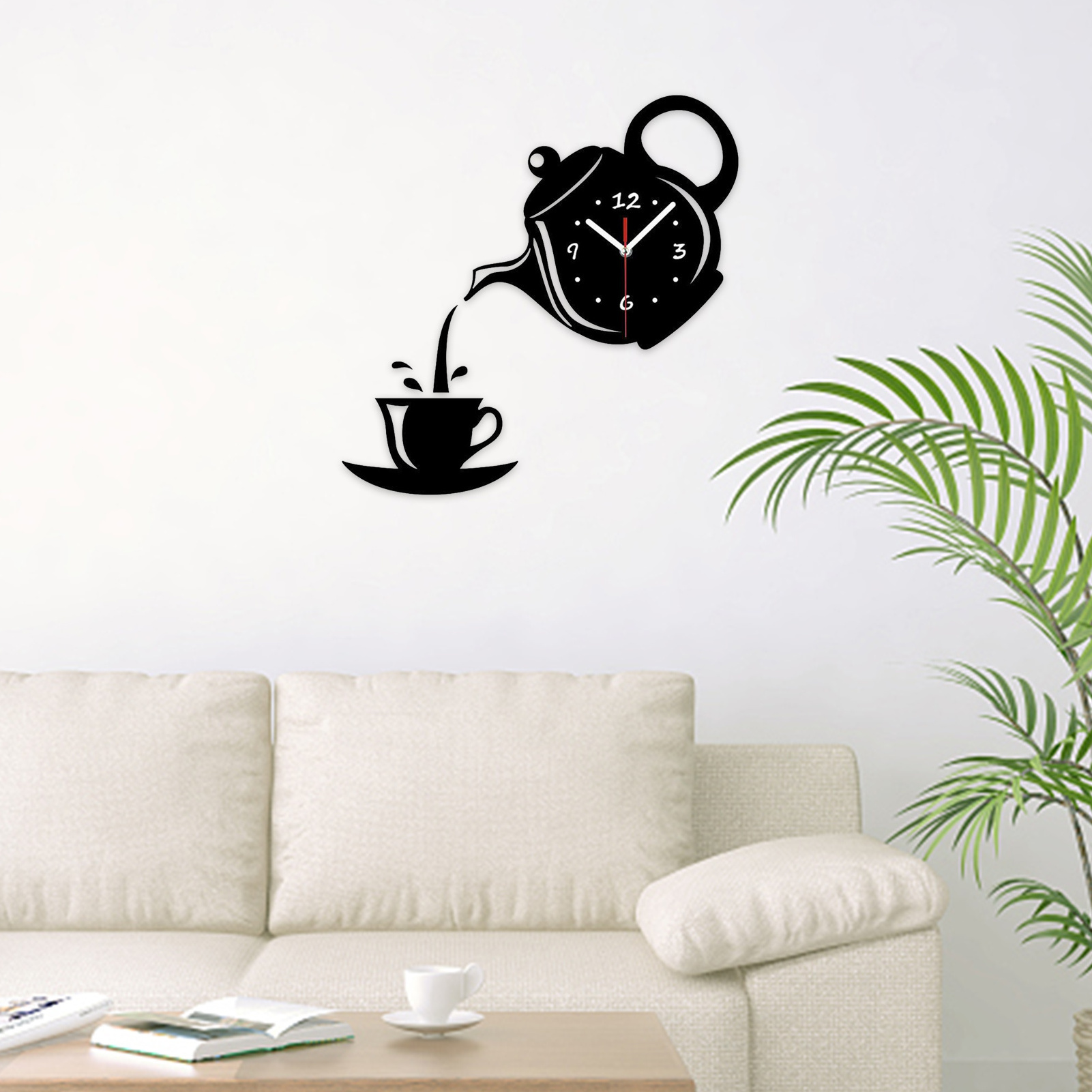 Creative Coffee Cup Teapot DIY Wall Clock 3D Wall Clock Decorative Acrylic Mirror Sticker Kitchen Clocks Living Room Home Decor