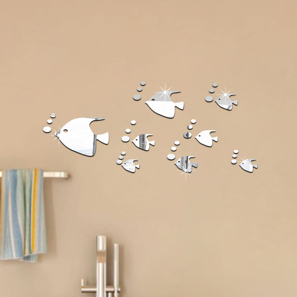 New Removable Sea Fish Bubble Wall Sticker 3D Mirror Stickers Mural DIY Decal Home Decor