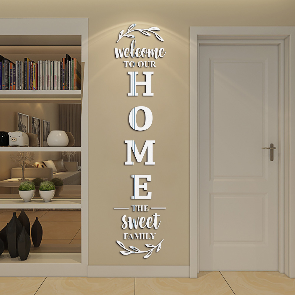 Family Home Wallpaper Decals 3D Mirror Sticker Custom Lettering Words Living Room Backdrop Decorative DIY Wall Mirror Stickers