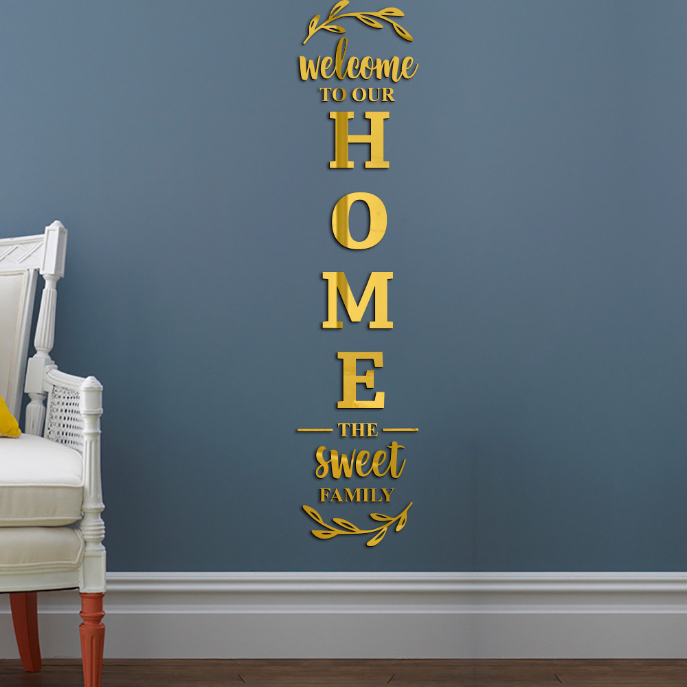 Family Home Wallpaper Decals 3D Mirror Sticker Custom Lettering Words Living Room Backdrop Decorative DIY Wall Mirror Stickers